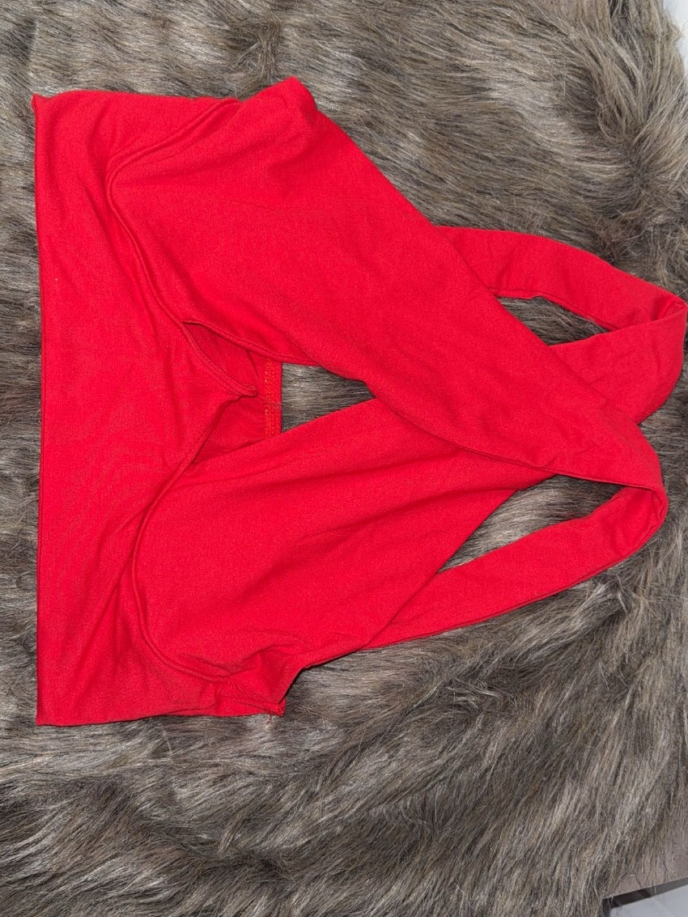 SHEIN Red Off-Shoulder Crossover Back Sweater